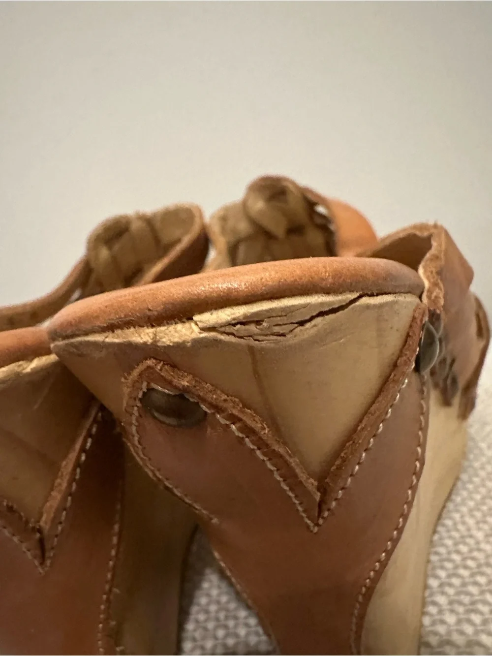 Bed Stu Cobbler Series Gina Wedge Sandals Heels Size 6 Tan Brown Leather Strappy